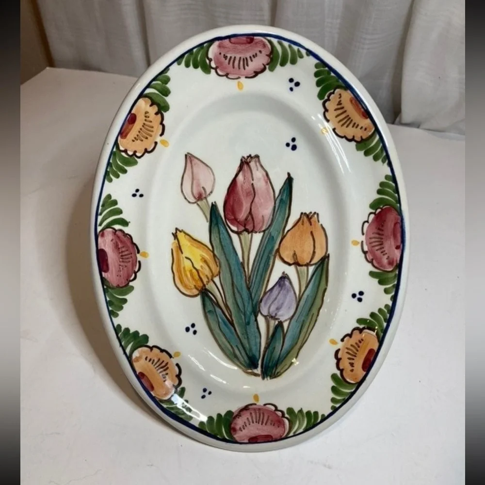Vintage hand painted Delft Poly tulip plate - Picture 3 of 5